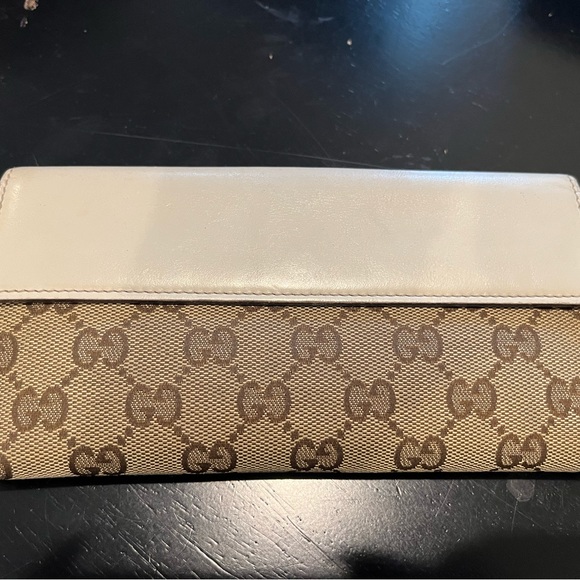 Gucci GG Canvas Heart Script Continental Wallet Monogram Tan Cream White Trifold - Picture 4 of 9